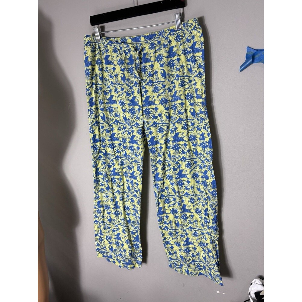 Margaritaville Tropical Print Pajama Pants Blue Parrots &palms Tree On Yellow L